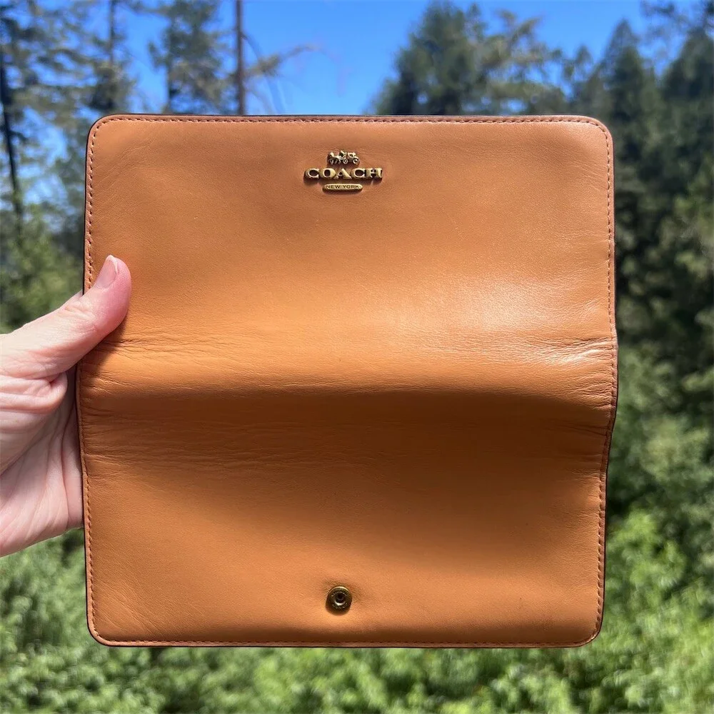 COACH Brown Smooth Leather Bifold Wallet with Gold Hardware AUTHENTIC